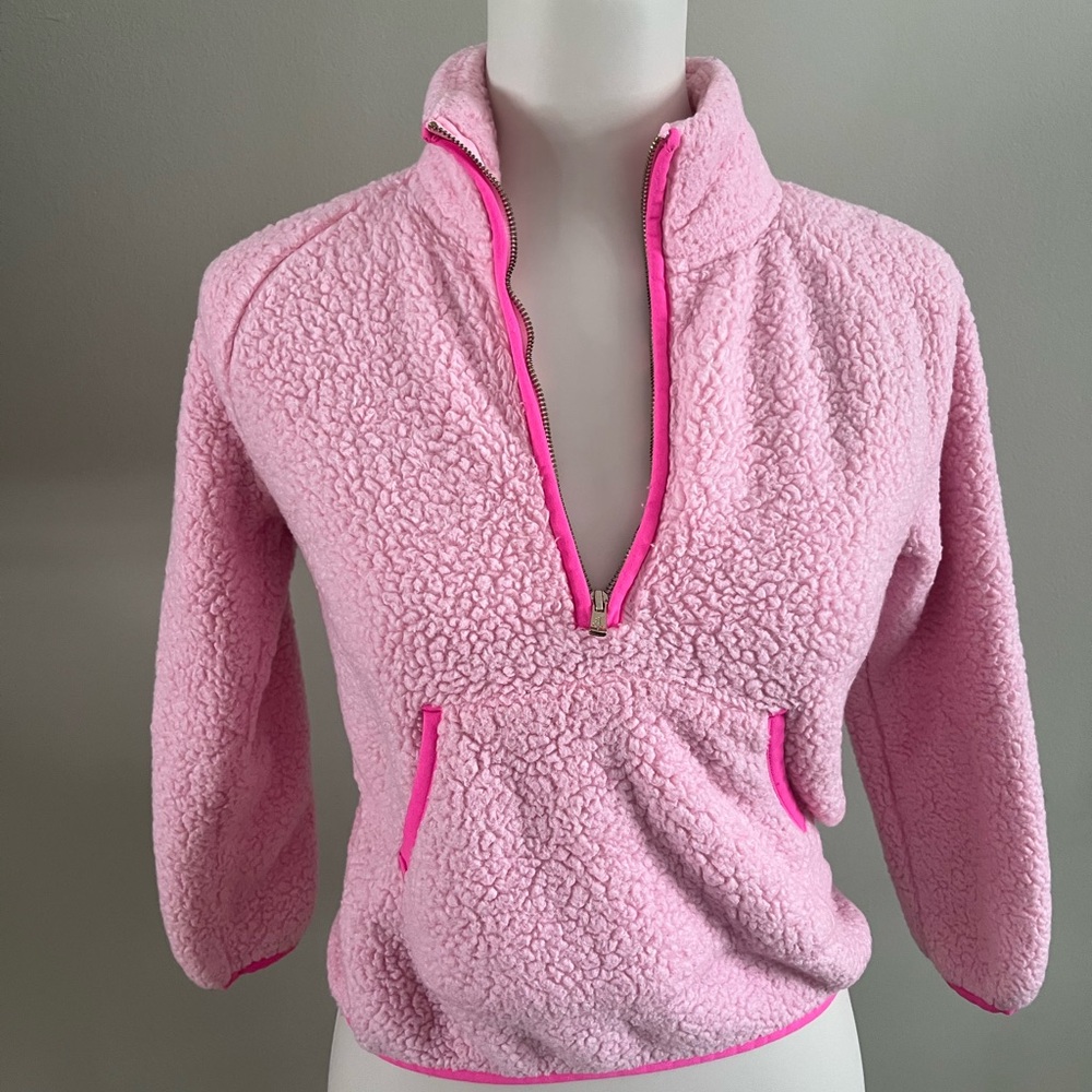 LILLY PULITZER Pink Sherpa Half Zip Pullover Fleece Sweatshirt Size 8/10 - Picture 1 of 8